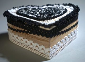 Large black and white wooden heart box