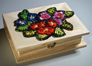 Large wooden box with pansy design